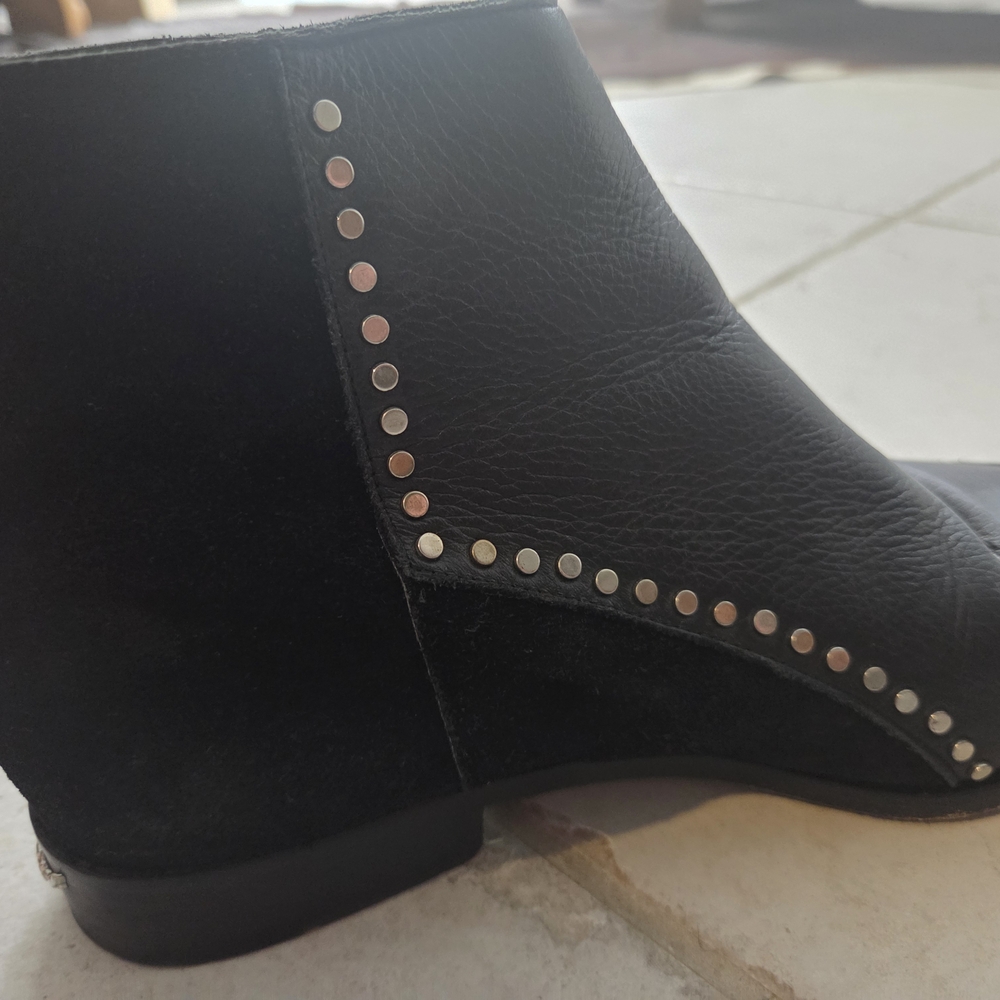 Zadig & Voltaire Black Suede Ankle Boot with Silver Wing Detail - Picture 3 of 7
